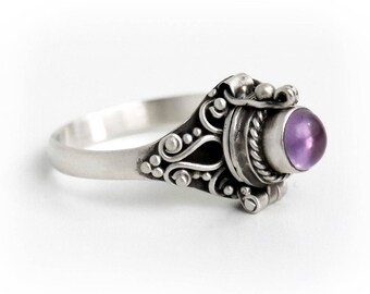 Amethyst Poison Ring, Round Purple Locket Ring, Sterling Silver Chamber Ring, Amythest Secret Compartment Ring, SIZE 7.25(P1)