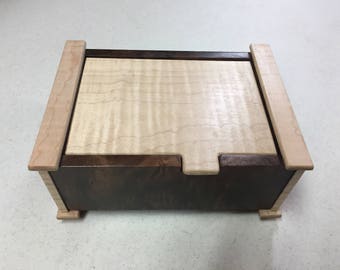 Handcrafted Figured Walnut & Tiger Maple Jewelry/Keepsake Box
