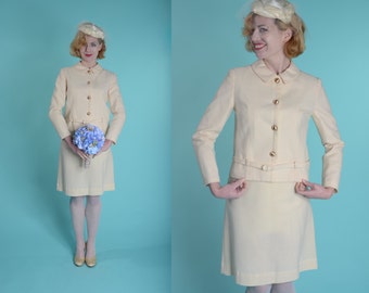 Vintage 1960s Wool Wedding Suit - 1967 Winter White Jackie Kennedy - Bridal Fashions Size Small