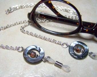 Eyeglass Chain, Mother of Pearl, With Czech Glass Beads, One of a Kind, Eyeglasses Holder, 26 Inches