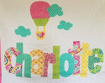 The Original Personalized Quilt 40 x 40, Baby Quilt, Raw Edge Applique Quilt, Name Quilt CC4040