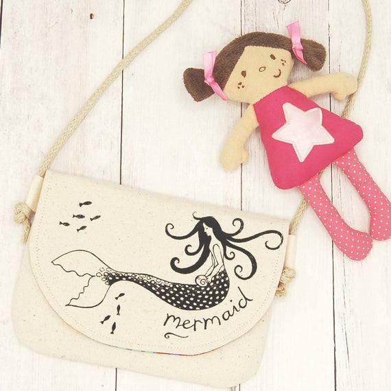 Girls Mermaid Bag, Organic Toddler Bag, Girls Mermaid Gift, Mermaid Purse, Little Girls Purse, Toddler Gift, Small Organic Bag Toddler Purse