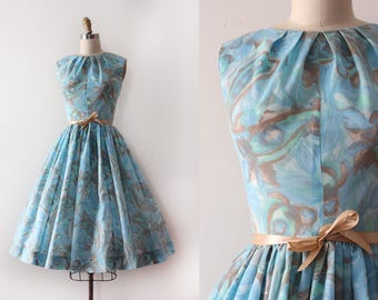 vintage 1950s dress // 50s blue day dress