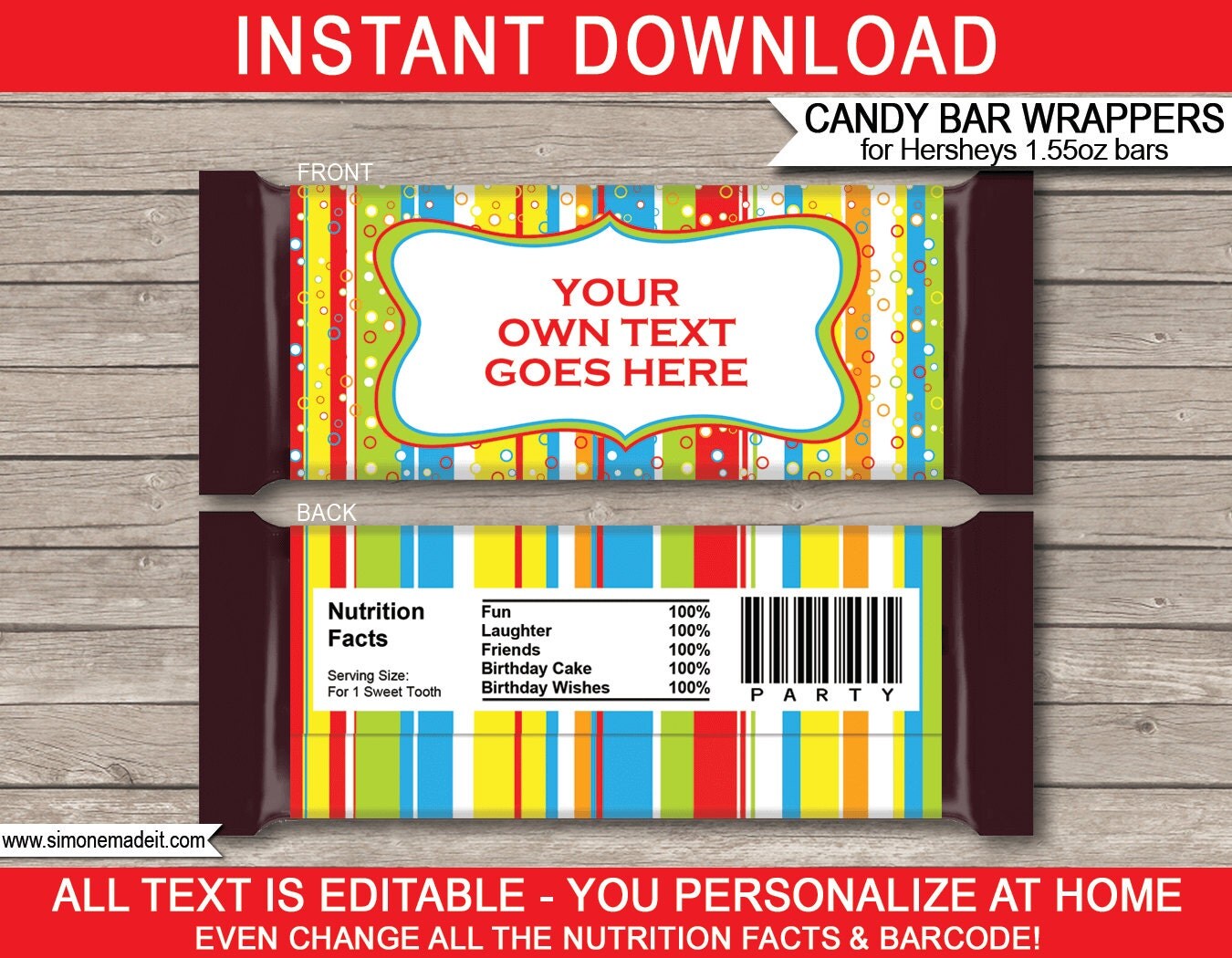 Colorful Party Candy Bar Wrappers Birthday Party Favors