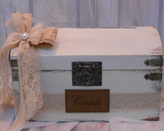 Antique White Wedding Card Box / Slotted Card Box / Wedding Card Holder / Wedding Card Trunk / Wedding Decorations / Large Wedding Card Box