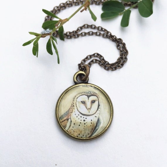BARN OWL NECKLACE / Handmade Illustrated Owl Art by SeedandSky