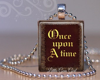 Once Upon a Time Book Necklace - Vintage Book Cover Charm - OAUT Book Jewelry Fairy Tale Fairytale Charm