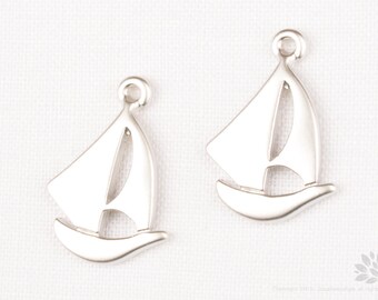 P806-MR// Matt Original Rhodium Plated Sailboat Pendant, 4pcs