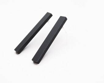 Black bar studs, geometric studs, black earrings, minimal studs, futuristic earrings, laser cut studs, black studs, bar posts