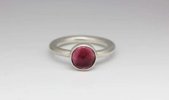 Rubelite Tourmaline Ring Sterling Ring Rose Cut Faceted