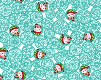 END OF BOLT - 17" X 44" - Aqua Snowflakes from Michael Miller