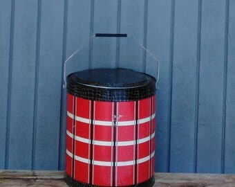 Vintage Cooler - Camping - Retro Red Cooler - Plaid Cooler
