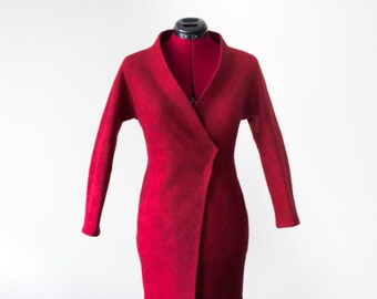 Felted coat for Women | wool coat | marsala coat | red wool coat | merino wool | felted wool coat | asymmetric coat