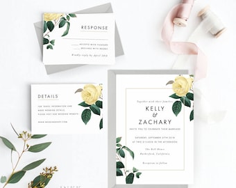 Floral Wedding Invitation Suite, Wedding Invitation Printable, Invitation Set, Wedding Invitation Rustic, PDF Letter or A4 (Item code: P303)