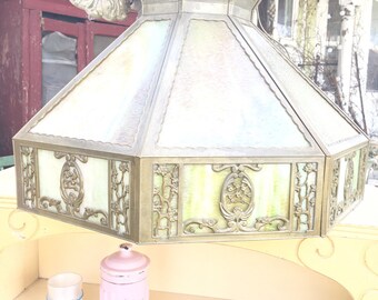 Vintage stained glass light fixture pair available shabby chic prairie cottage chic