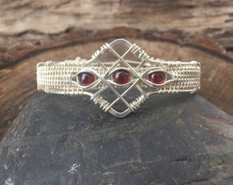 Wire Wrap Bracelet - Garnet Bracelet -Sterling Silver Bracelet - Wire Wrapped Jewelry - Wire Wrapped Cuff - Sweet Water Silver