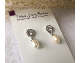 Bridal Earrings, Drop Pearl Earrings, Ivory Freshwater Pearl Earrings, Wedding Earrings, Bridal Jewelry, Sterling Silver
