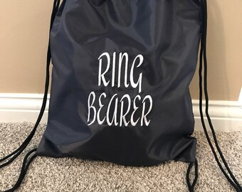 Personalized Ring Security Bag, Drawstring Bag, Cinch Backpack, Drawstring tote bag Flower Girl Gift, Ring Bearer Bag, Wedding Party Gift