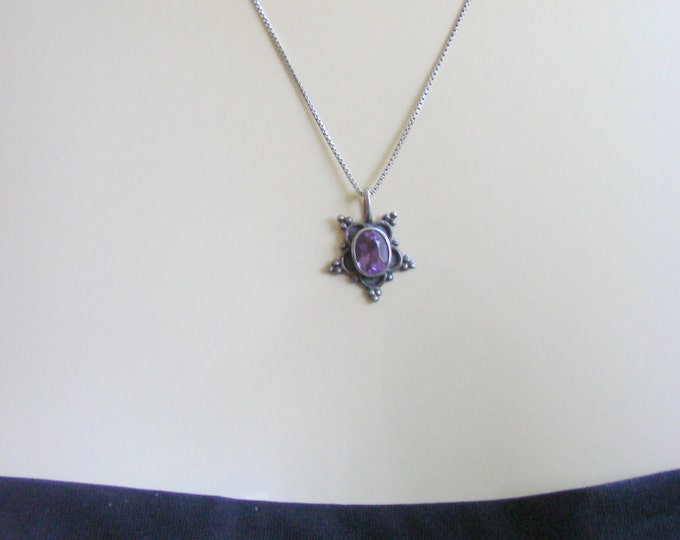 Vintage Sterling Amethyst Pendant Necklace Earrings Demi Parure Jewelry Jewellery