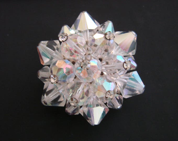 50s Austrian Crystal Aurora Borealis Rhinestone Cluster Brooch / Wedding / Bridal / Vintage / Jewelry / Jewellery