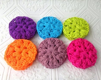 Colorful Cotton Face Scrubby, Handmade Reusable Face Pads, Puffy Face Rounds, Crocheted Face Scrubby, Gifts for Her, Set of 6, Eco Friendly