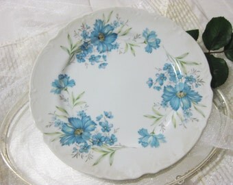 Vintage Blue Floral Dinner-Cake-Dessert Plate