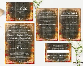 Rustic Fall Wedding Invitation Set Wedding Stationery Fall Wedding Autumn Leaves DIY Rustic Fall Wedding Set Digital Files