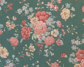 Cotton Fabric / Floral Cotton Fabric / Green Floral Fabric / 1980's Floral Fabric / Pink Floral Fabric / Floral Fabric / Peter Pan Fabric