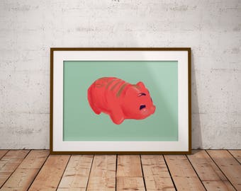 Chinese Plastic Red Piggy Bank Art Print,Hong Kong Classic Piggy Bank Wall Art, Instant DIGITAL Download Print,Decoration Art, Decor