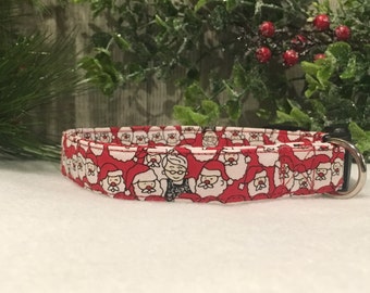 Christmas Dog Collar Santa and Mrs. Claus Adjustable Custom Collar Quick Ship Holiday