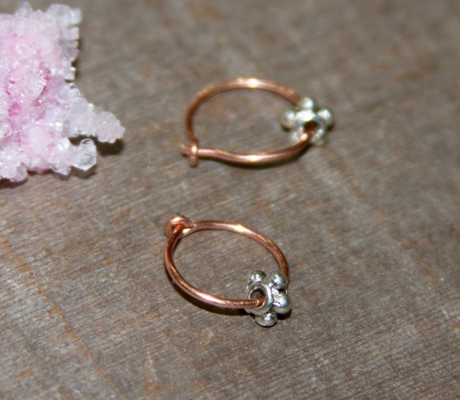 Piercing Earrings Copper with Silver Bead Wrapped Hoops