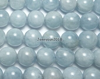 Natural Aquamarine Gemstone Round Beads 15.5'' 4mm 6mm 8mm 10mm 12mm 14mm Great For Jewelry Design