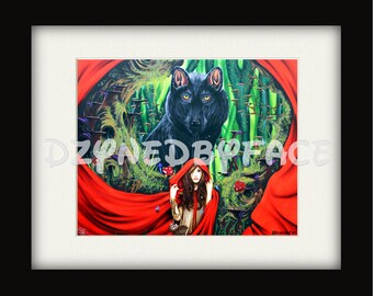 Red Riding Hood Art Print, wolf, red, nature, fantasy, fairytale