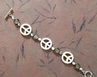 Peace Sign Bracelet White Magnesite Peace Signs Bracelet