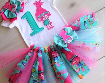 New Super Cute Poppy Troll Birthday Tutu Outfit/Free name monogram