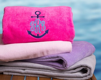 Anchor Monogram Beach Towel / Pool Towel / Cabana Stripe Towel / Large Beach Towel / Bridesmaid Gift / Custom Beach Towel / Camp Towel