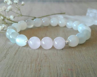 Moonstone and Rose Quartz Fertility Bracelet, Love, Fertility, Mothers Day Gift, Yoga Jewelry, Zen, Wrist Mala, Minimalist, Feminine, Yoga