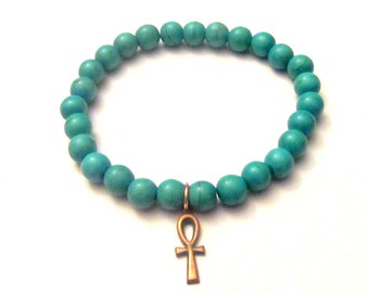 Ankh. Ankh Bracelet. Turquoise Bracelet. African Jewelry. Ankh Cross Bracelet. Ankh Cross. Cross Bracelet.