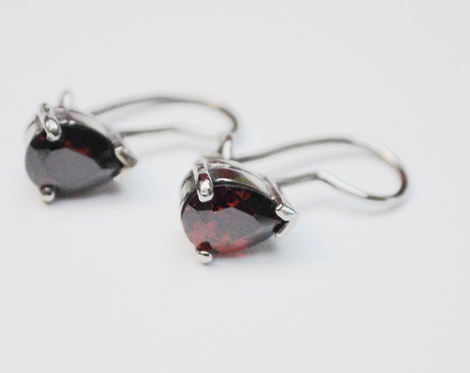 Sterling Garnet Earrings - Red Gemstone Dangle drop earrings