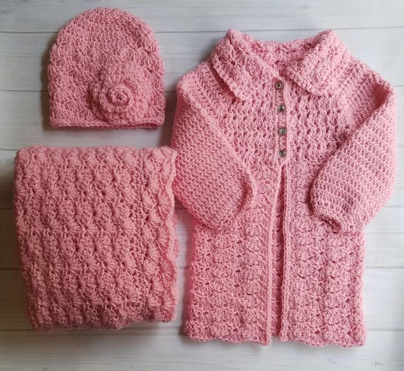 Items similar to Crochet Baby Sweater, Baby Crochet Sweater Set, Baby