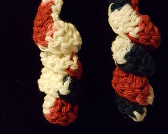 Handmade Crochet Red White Blue Spiral Earrings 4 inch drop