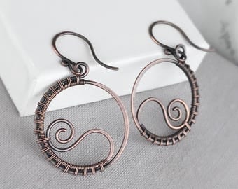Copper Hoop Earrings | Antique Copper Wire Wrapped Hoop Earrings | Unique Copper Earrings | Wire Wrapped Jewellery | Jewellery UK