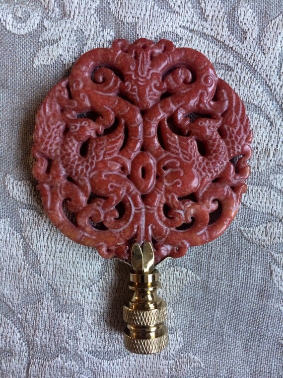 Chinoiserie Jade Stone Lamp Finial Birds Home Decor Lighting