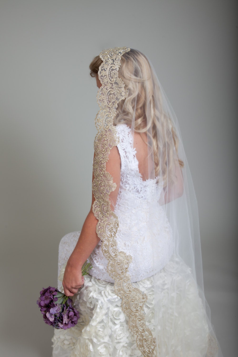 Gold Mantilla Lace Wedding Veil by BlancaVeils on Etsy