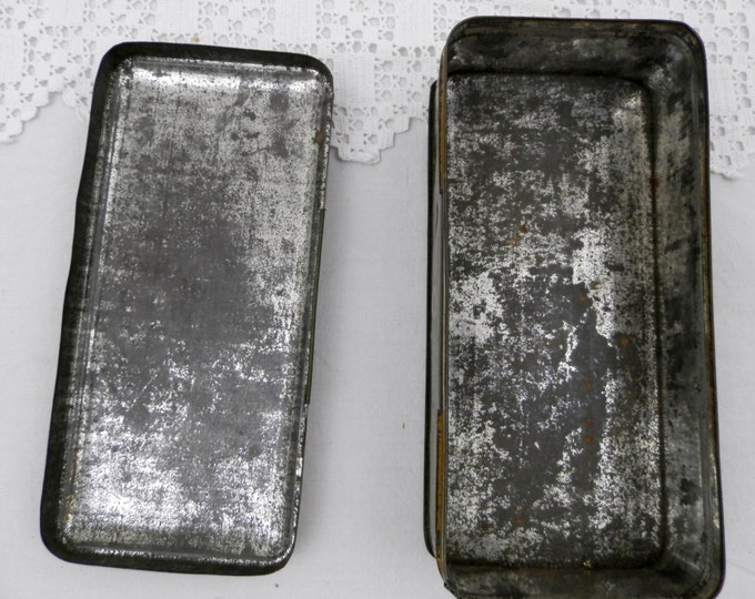 Antique French Rectangular Cookie Metal Tin with a Classical Watercolor Style illustration, Candy, Sweet Box, French Country Decor, Chateau