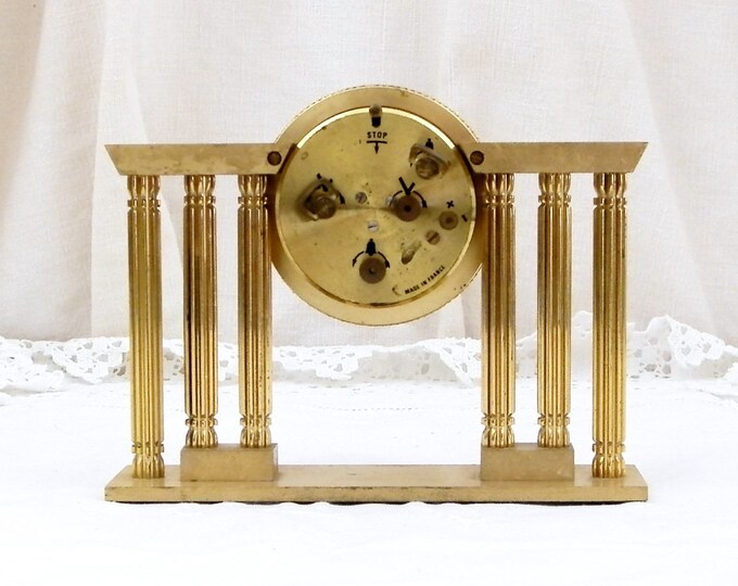 Working Vintage Mid Century Gold 1950s Rare French Mechanical Ornate Alarm Clock Solo, Made in France, Unusual Wind-up Metal Bedside Clock Working Vintage Mid Century Gold 1950s Rare French Mechanical Ornate Alarm Clock Solo, Made in France, Unusual Wind-up Metal Bedside Clock