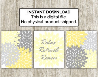 Yellow And Gray Wall Decor yellow gray bathroom | etsy Yellow And Gray Wall Decor yellow gray bathroom | etsy