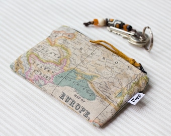 Wanderlust Travel Wallet, Women and Men Zipper Card Holder, Small Change Purse, World Map Wallet for Her and Him, Wallets for Woman and Man