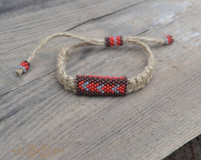 Red hemp bracelet, guys bracelet, men bracelet, natural bracelet, hippie bracelet, men jewelry, macrame bracelet, bead bracelet, beaded