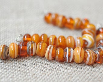 17 pcs - Spacers Lampwork Beads Set Brown Beige